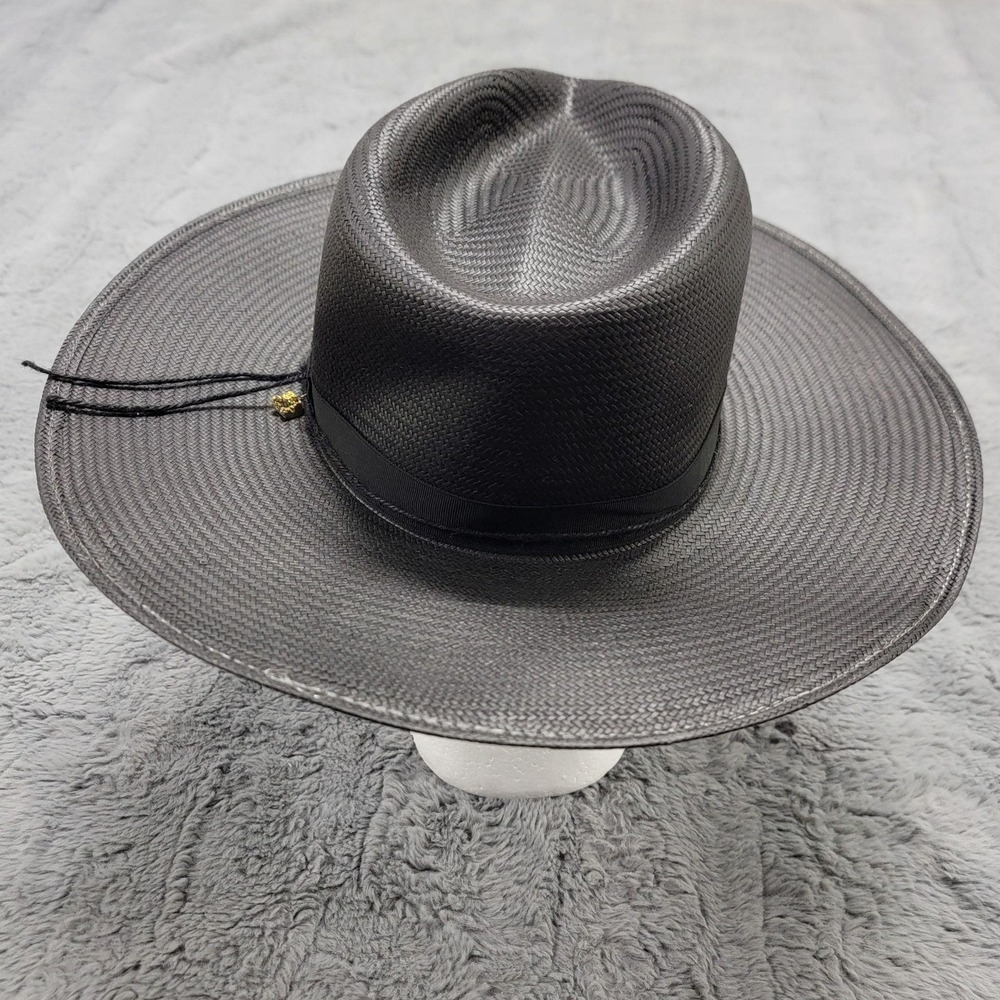 Stetson Hat Mens Small JW Marshall Cowboy Black Straw Wide Flat Brim Western USA - Picture 3 of 7